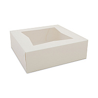 White Window Bakery Boxes with Attached Flip Top, 4-Corner Beers Design, 8 x 8 x 2.5, White, Paper, 200/Carton (24013)