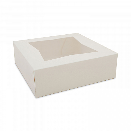 White Window Bakery Boxes with Attached Flip Top, 4-Corner Beers Design, 8 x 8 x 2.5, White, Paper, 200/Carton (24013)