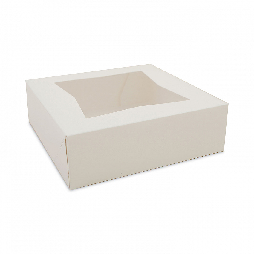 White Window Bakery Boxes with Attached Flip Top, 4-Corner Beers Design, 8 x 8 x 2.5, White, Paper, 200/Carton (24013)