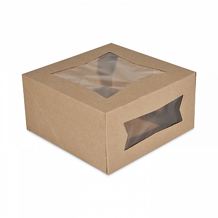 Kraft Window Bakery Boxes, 8 x 8 x 4, Brown, Paper, 150/Carton (24053K)