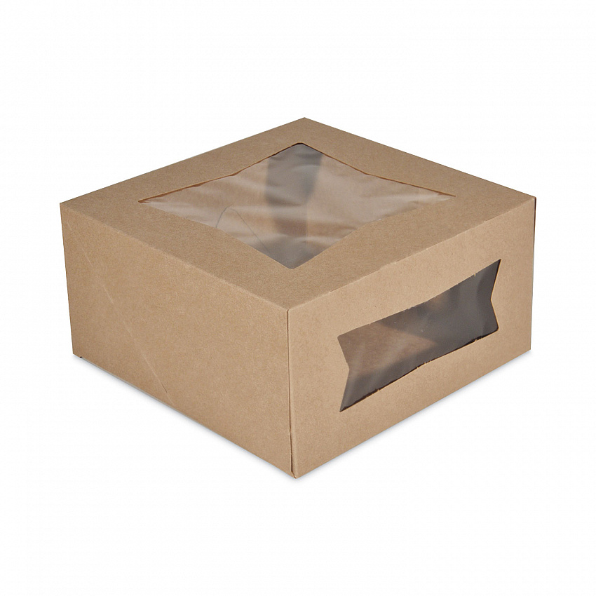 Kraft Window Bakery Boxes, 8 x 8 x 4, Brown, Paper, 150/Carton (24053K)