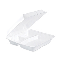 Insulated Foam Hinged Lid Containers, 3 Compartments, 9.3 x 9.5 x 3, White, 100/Sleeve, 2 Sleeves/Carton (95HT3)