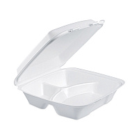 Insulated Foam Hinged Lid Containers, 3 Compartments, 9 x 9.4 x 3, White, 100/Sleeve, 2 Sleeves/Carton (90HT3)