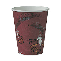 Paper Hot Drink Cups in Bistro Design, 8 oz, Maroon, 50/Bag, 20 Bags/Carton (378SI)