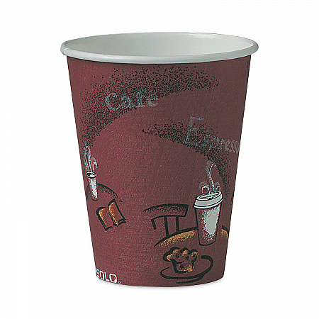 Paper Hot Drink Cups in Bistro Design, 8 oz, Maroon, 50/Pack (378SIPK)
