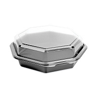 Creative Carryouts OctaView Hinged Lid Containers, 7.5 x 8 x 2.4, Black/Clear, Plastic, 100/Carton (865045AP94)