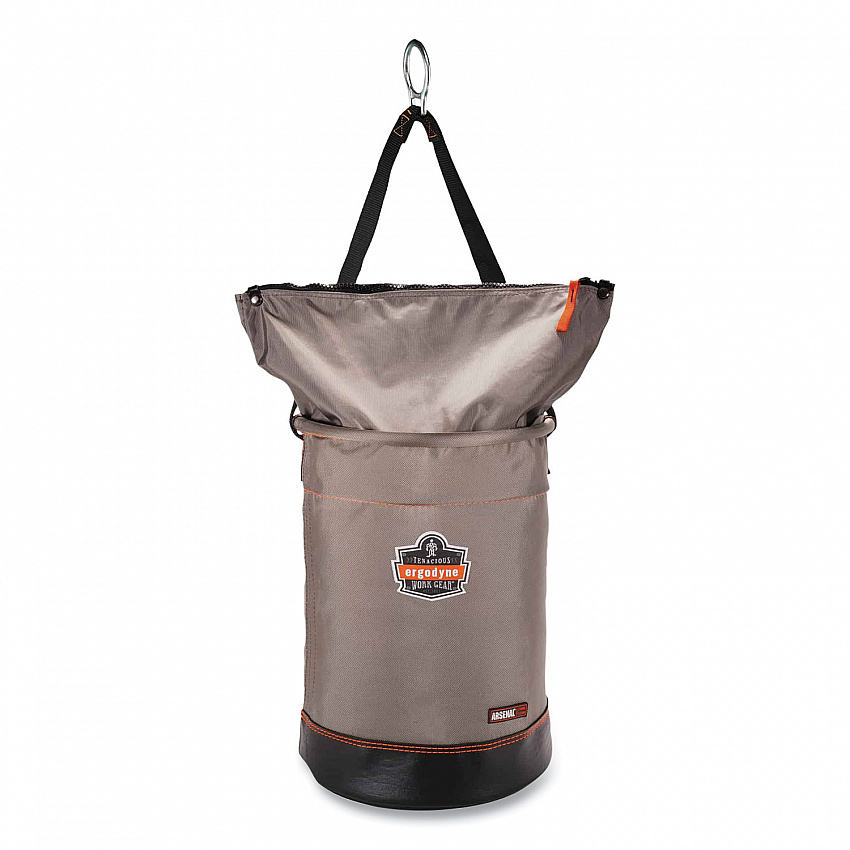 Arsenal 5973 Hoist Bucket Tool Bag with D-Rings and Zipper Top, 150 lb, Gray (15973)