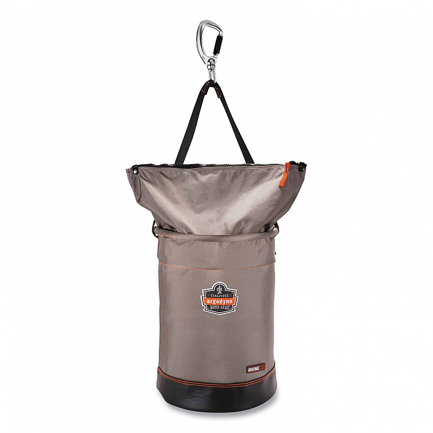 Arsenal 5974 Hoist Bucket Tool Bag with Swiveling Carabiner and Zipper Top, 150 lb, Gray (15974)