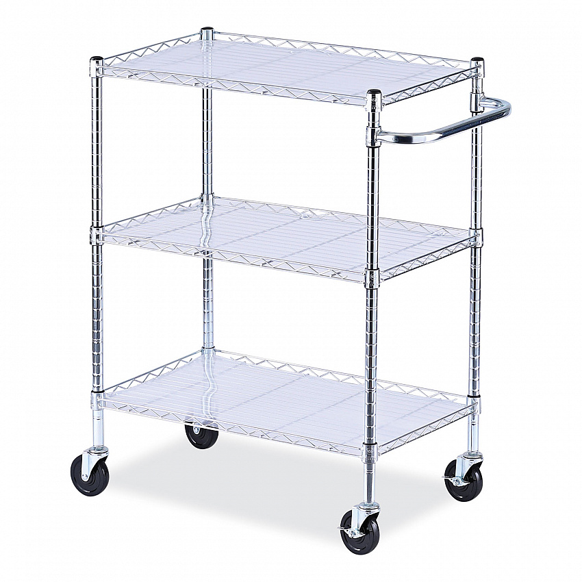 Three-Shelf Wire Cart with Liners, Metal, 3 Shelves, 600 lb Capacity, 34.21" x 18" x 40", Silver (SW333018SR)