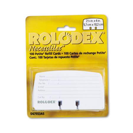 Rolodex Petite Refill Cards, 2.25 x 4, White, 100 Cards/Pack (67553)