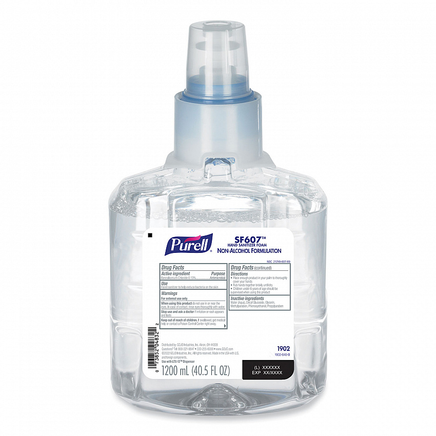 SF607 Instant Hand Sanitizer Foam, 1,200 mL Refill, Fragrance-Free, 2/Carton (190202)
