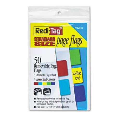 Redi-Tag Removable Page Flags, Red/Blue/Green/Yellow/Purple, 10/Color, 50/Pack (76820)