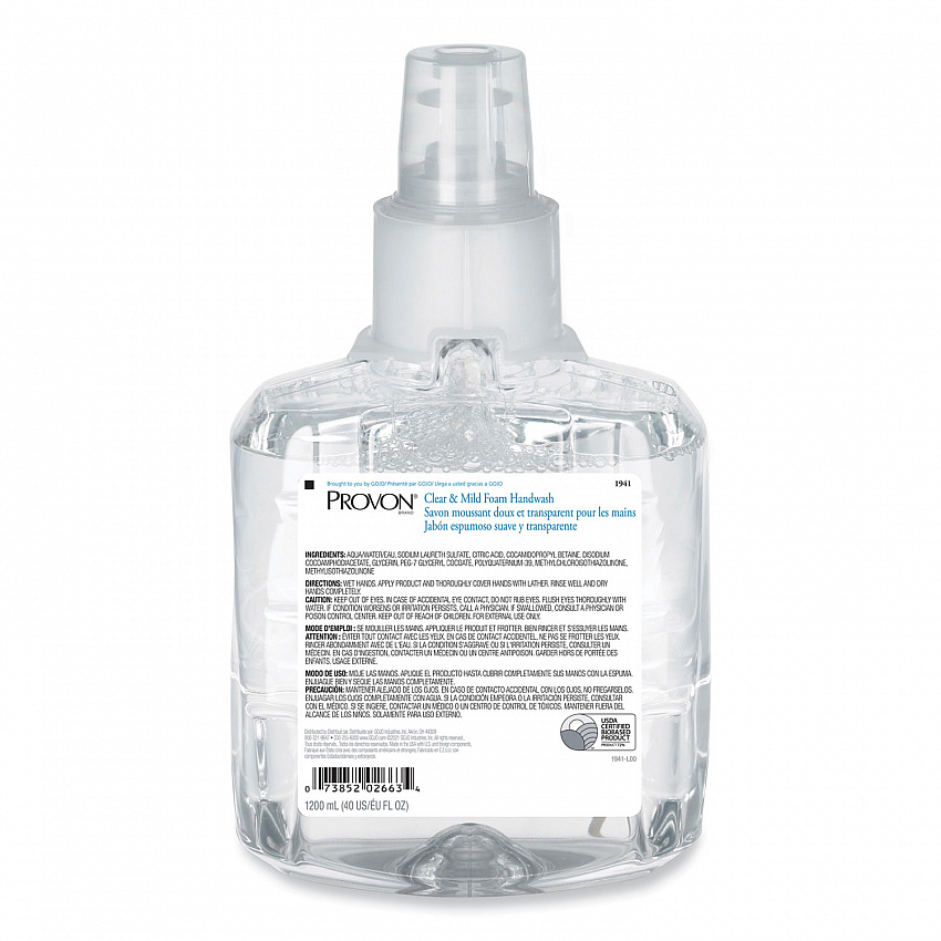 Clear and Mild Foam Hand Wash Refill, Unscented, 1,200 mL, 2/Carton (194102)