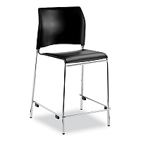 Cafetorium Counter Height Stool, Padded, Supports Up to 300 lb, 24" Seat Height, Black Seat, Black Back, Chrome Base (8710C1110)