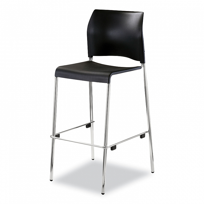 Cafetorium Bar Height Stool, Supports Up to 500 lb, 31" Seat Height, Black Seat, Black Back, Chrome Base (8810B1110)