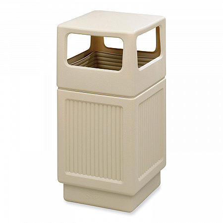 Canmeleon Recessed Panel Receptacles, Side-Open, 38 gal, Polyethylene, Tan (9476TN)