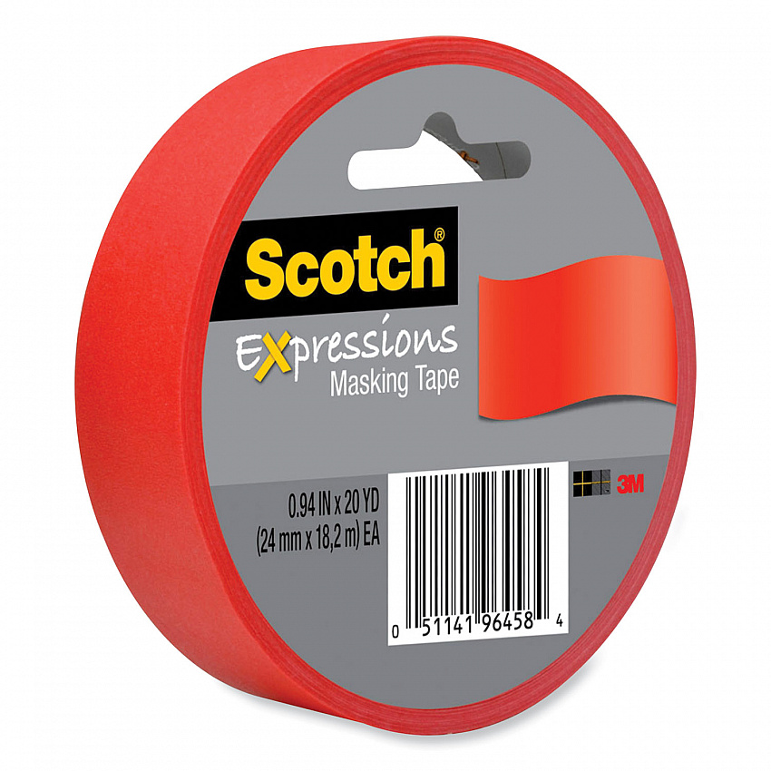 Expressions Masking Tape, 3" Core, 0.94" x 20 yds, Primary Red (3437PRD)