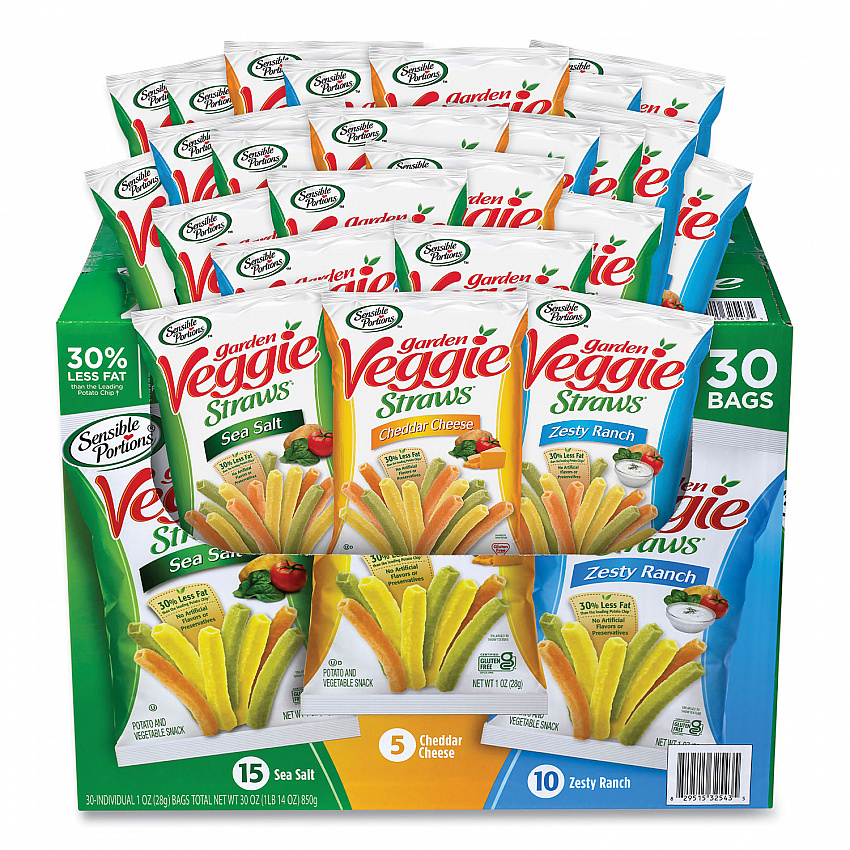 Veggie Straws, Cheddar Cheese/Sea Salt/Zesty Ranch, 1 oz Bag, 30 Bags/Carton (22000413)