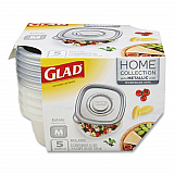 Home Collection Food Storage Containers With Lids, Medium Square, 25 Oz, Clear/metallic, Plastic, 5/pack (XZA60795)