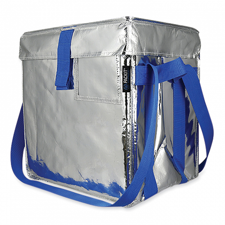 Fresh Eco Freeze Tote, (2) Blue Nylon Shoulder Straps, (2) Blue Nylon Strap Handles, 13.5" x 9" x 13", Silver/Blue, 4/Carton (UDMAG)