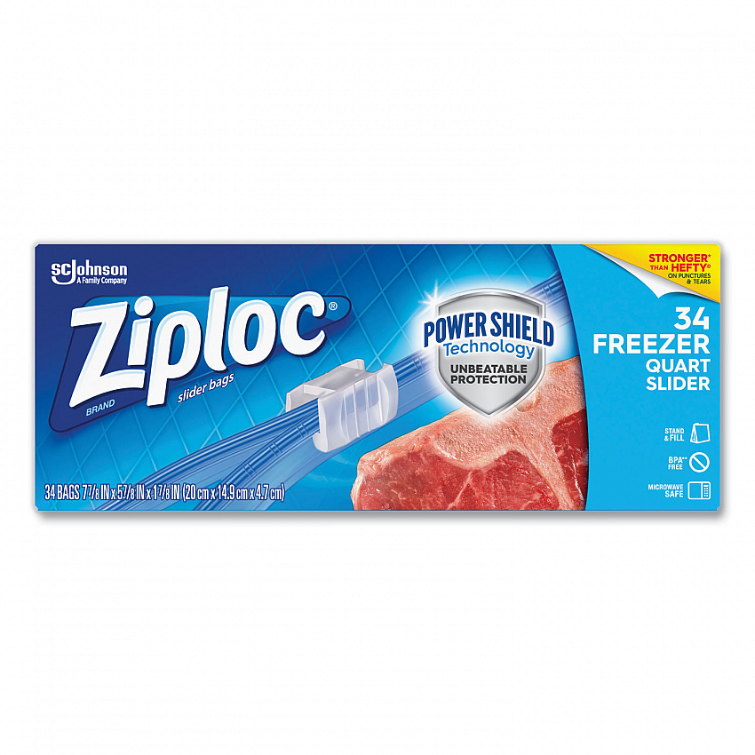 Slider Freezer Bags, 32 oz, 5.88" x 1.88" x 7.88", Clear, 34/Box (316486)