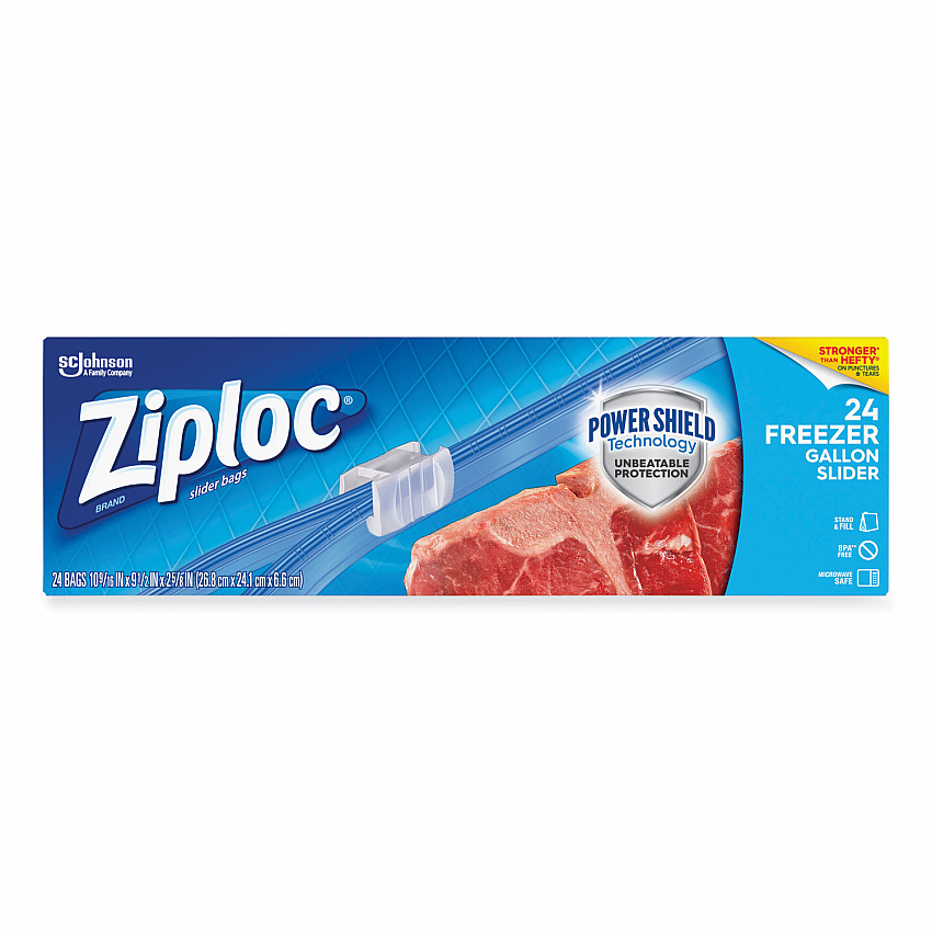 Slider Freezer Bags, 1 gal, 9.5" x 2.63" x 10.56", Clear, 24/Box (316485)