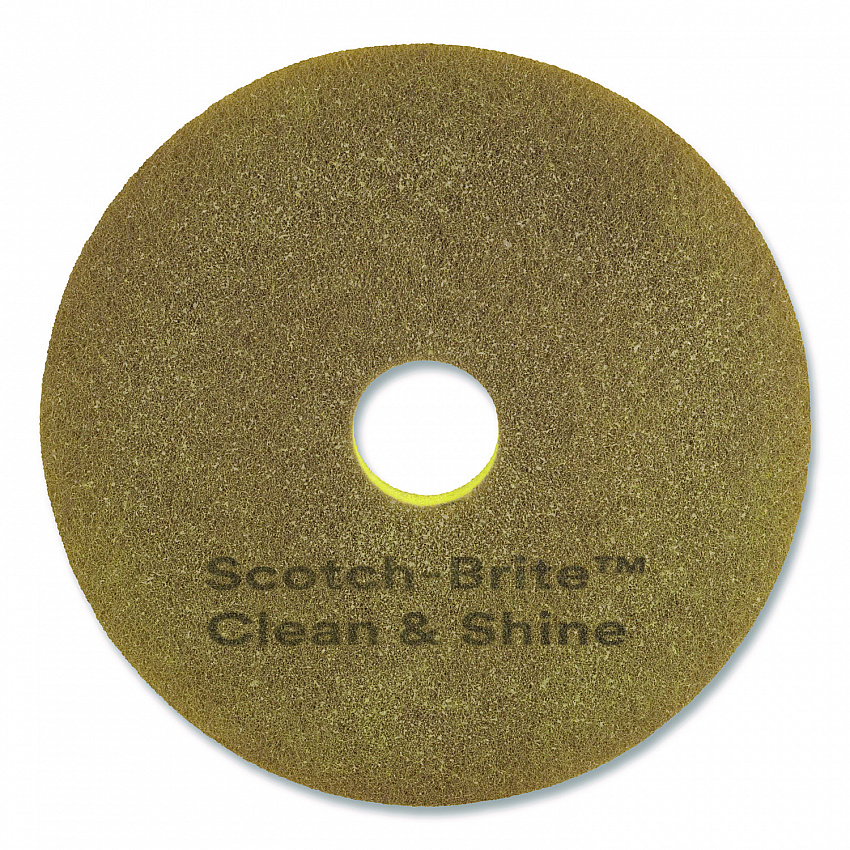 Clean and Shine Pad, 12" Diameter, Brown/Yellow, 5/Carton (09550)