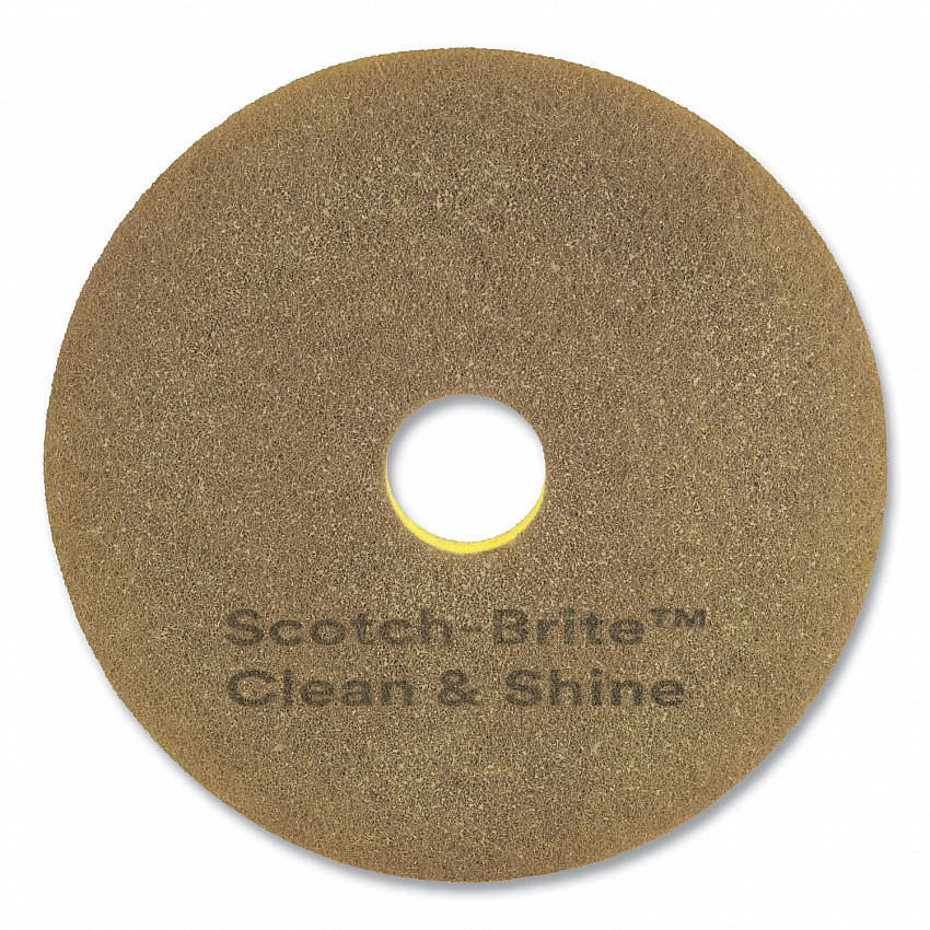 Clean and Shine Pad, 15" Diameter, Brown/Yellow, 5/Carton (CS15)