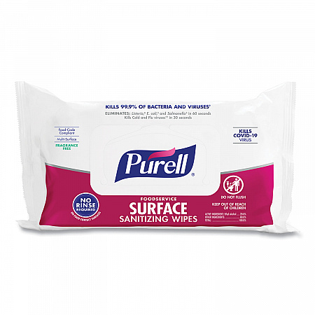 Foodservice Surface Sanitizing Wipes, 1-Ply, 7.4 x 9, Fragrance-Free, White, 72/Pouch, 12 Pouches/Carton (937112CT)