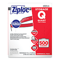 Double Zipper Storage Bags, Quart, 7" x 7.75", Clear, 500/Box (364899)