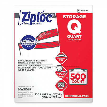 Double Zipper Storage Bags, Quart, 7