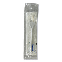 Three-Piece Utensil Set, Fork/Napkin/Salt, Plastic, White, 500/Carton (3KITMW)