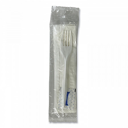 Three-Piece Utensil Set, Fork/Napkin/Salt, Plastic, White, 500/Carton (3KITMW)