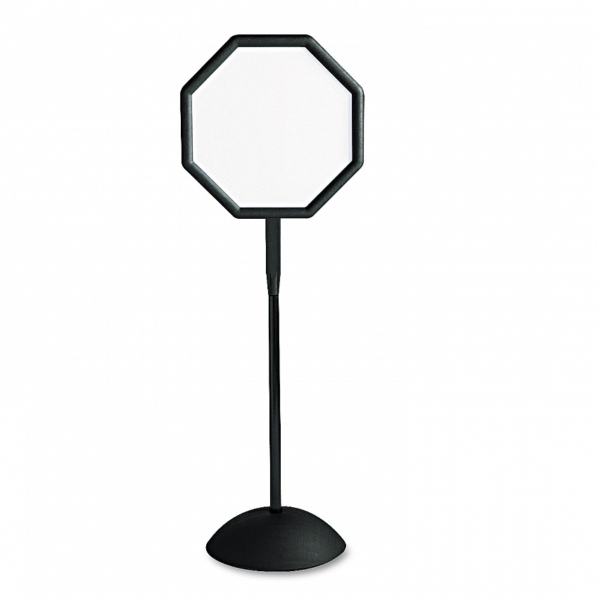 WriteWay Two-Sided Dry Erase Standing Message Sign, White 18" x 18" Octagon Surface, Black Frame, 18" x 18" x 65" (4118BL)