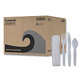 Four-Piece Cutlery Kit, Heavyweight, Fork/Knife/Napkin/Spoon, Plastic, White, 250/Carton (FKTNHWPSWH)