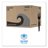 Heavyweight Wrapped Polystyrene Cutlery, Fork, Plastic, Black, 1,000/Carton (FORKHWPSBIW)