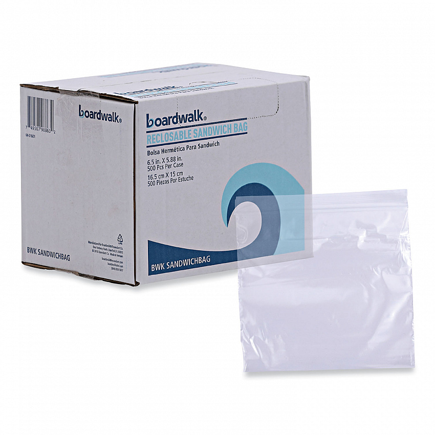Reclosable Food Storage Bags, Sandwich, 6.5" x 5.89", Clear, 500/Box (SANDWICHBAG)