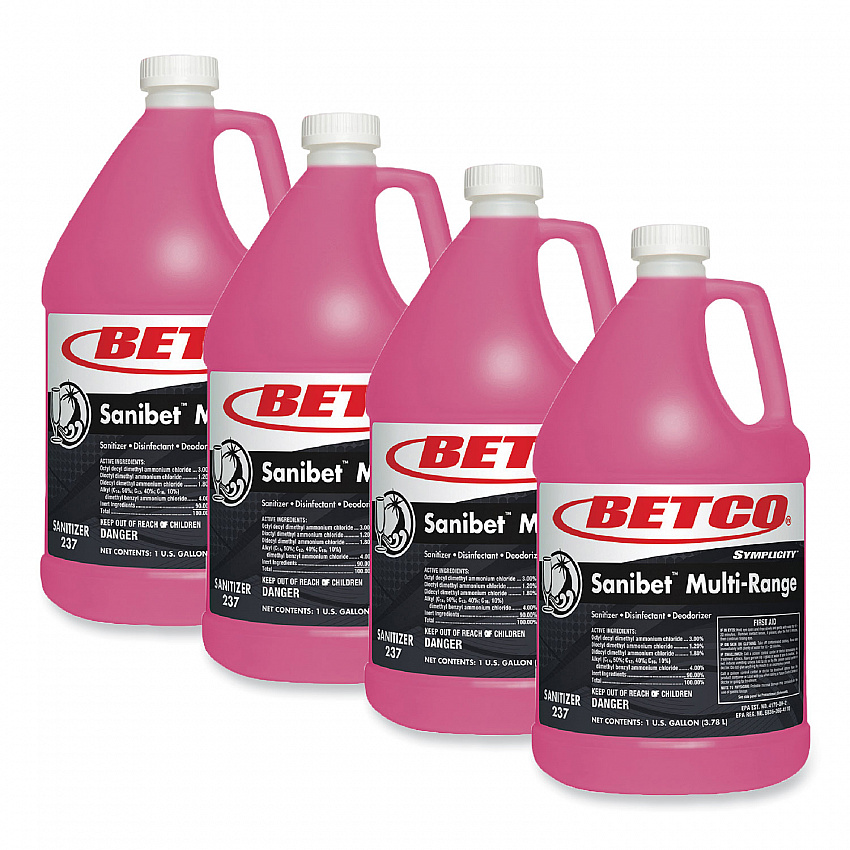 Symplicity Sanibet Multi-Range Sanitizer Disinfectant Deodorizer, 1 gal Bottle, 4/Carton (2370400)