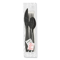 Impress Heavyweight Full-Length Polystyrene Cutlery Kit, Fork/Knife/Napkin/Pepper/Salt/Spoon, Plastic, Black, 750/Carton (HSK8Y)