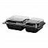 Creative Carryouts Hinged Plastic Hot Deli Boxes, 2 Compartments, 8.05 x 11.5 x 2.95, Black/Clear, 100/Carton (919018PM94)