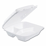 Insulated Foam Hinged Lid Containers, 3 Compartments, 9.01 x 9.4 x 3.1, White, 200/Carton (90HTPF3VR)