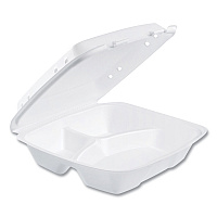 Insulated Foam Hinged Lid Containers, 3 Compartments, 9.01 x 9.4 x 3.1, White, 200/Carton (90HTPF3VR)