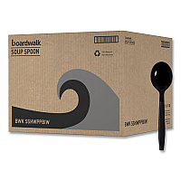 Heavyweight Wrapped Polypropylene Cutlery, Soup Spoon, Plastic, Black, 1,000/Carton (SSHWPPBIW)