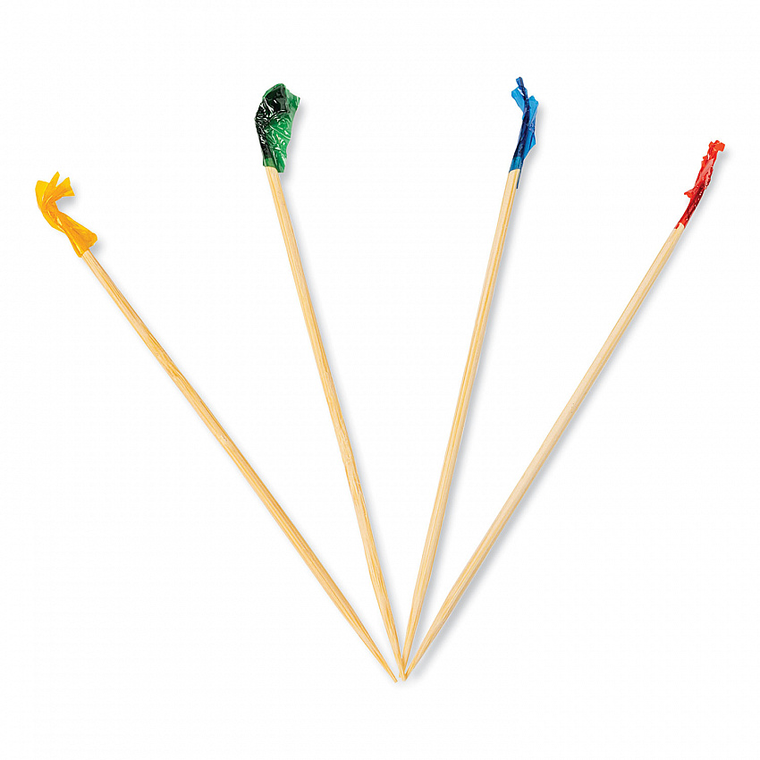 Cellophane-Frill Wood Picks, 4", Bamboo, Assorted Colors, 10,000/Carton (R812B)