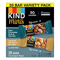 Minis, Dark Chocolate Nuts and Sea Salt/Caramel Almond and Sea Salt, 0.7 oz Bar, 20/Pack (27964)