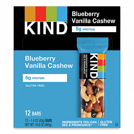 Fruit and Nut Bars, Blueberry Vanilla and Cashew, 1.4 oz Bar, 12/Box (18039)