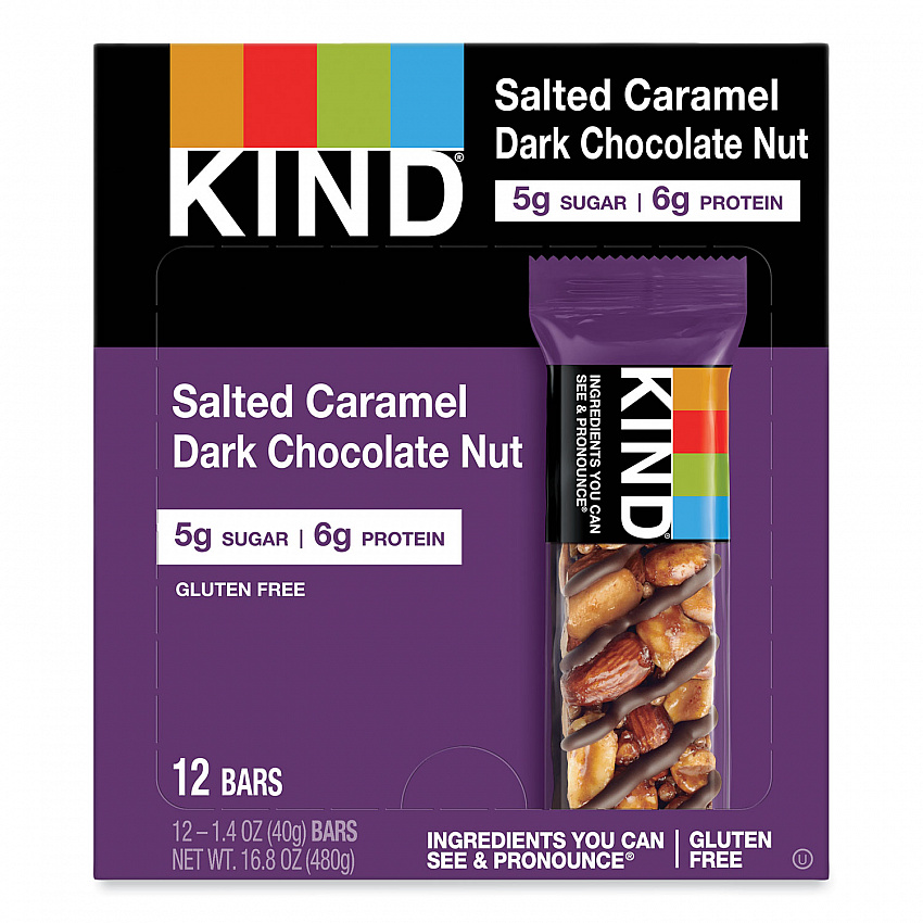 Nuts and Spices Bar, Salted Caramel and Dark Chocolate Nut, 1.4 oz Bar, 12/Pack (26961)