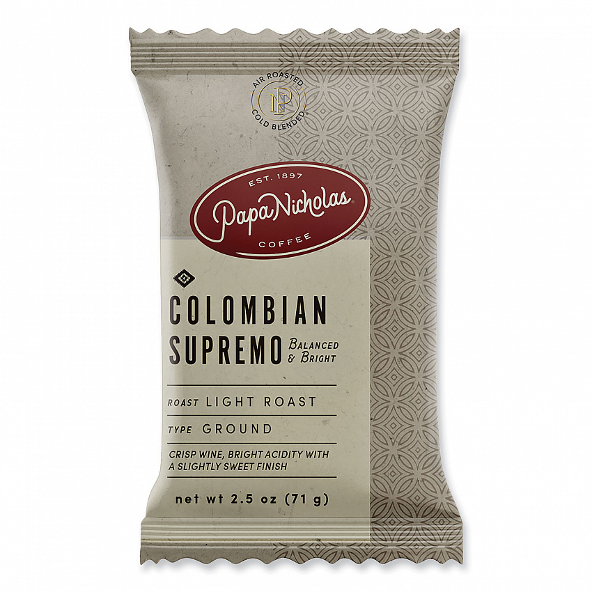 Premium Coffee, Colombian Supremo, Ground Portion Packs, 18/Carton (25182)