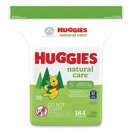 Natural Care Sensitive Baby Wipes, 1-Ply, 3.88 x 6.6, Unscented, White, 184/Pack, 3 Packs/Carton (31816)