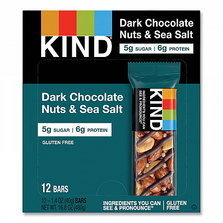 Nuts and Spices Bar, Dark Chocolate Nuts and Sea Salt, 1.4 oz Bar, 12/Box (17851)